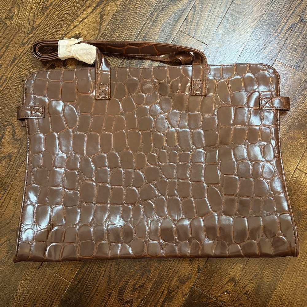 NEW 90s Ralph Lauren Safari Croc-Embossed Faux Leather Travel‎ Bag Luggage Brown - Picture 2 of 10